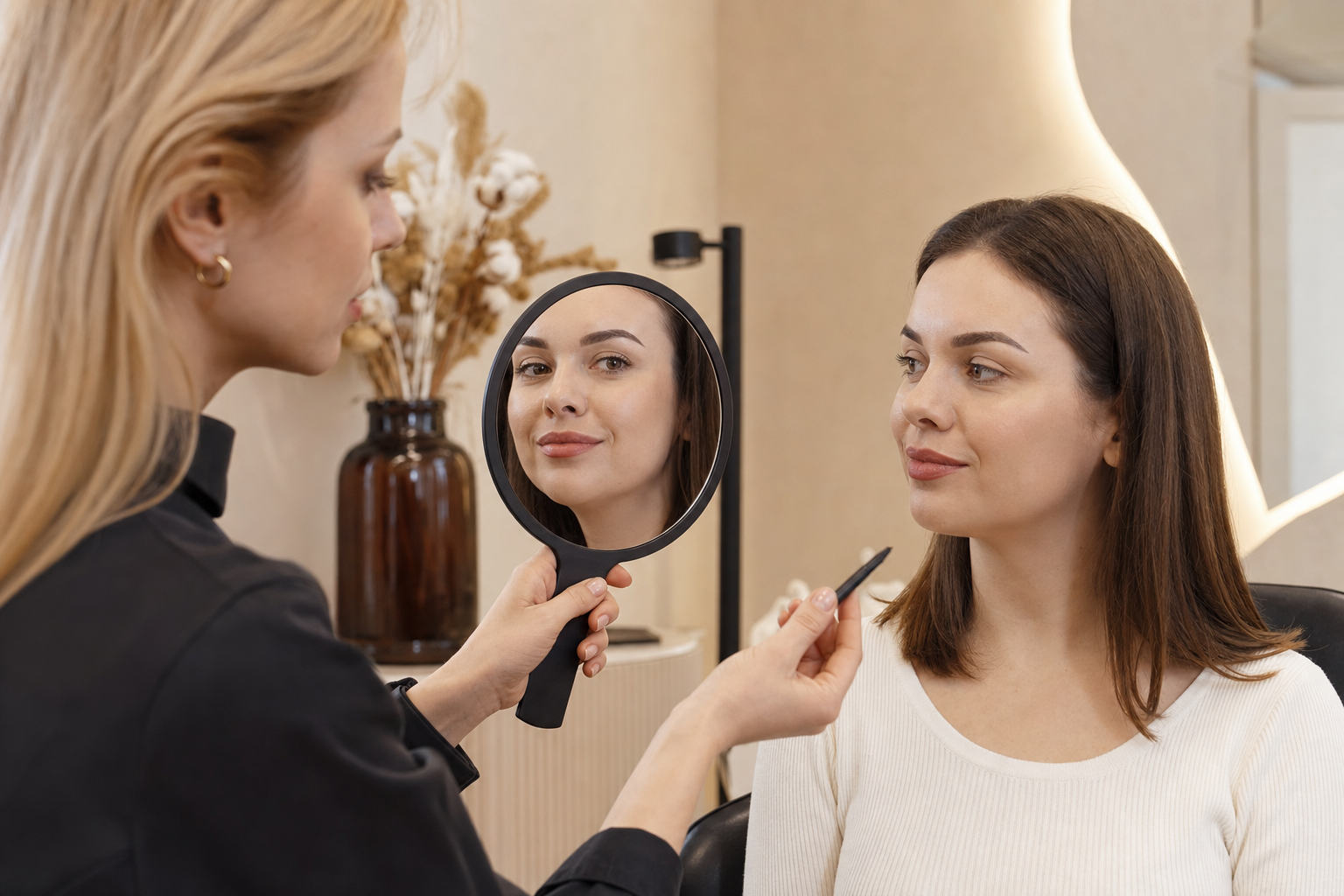 Microblading Beratung zur Augenbrauenform für ein rundes Gesicht in Berlin