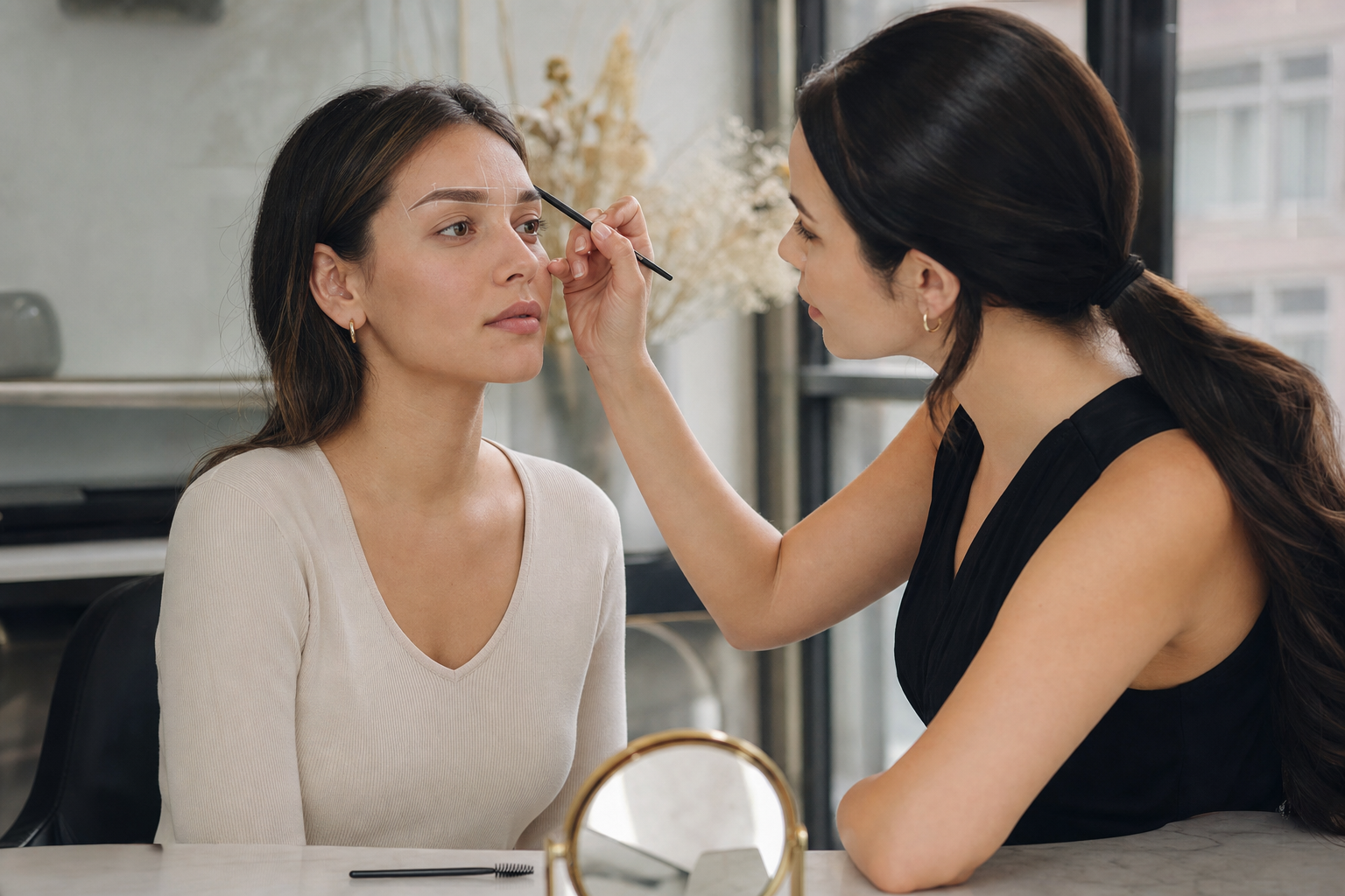 Microblading bei asymmetrischen Augenbrauen: natürlich ausgleichen in einem eleganten Berliner Beauty-Studio