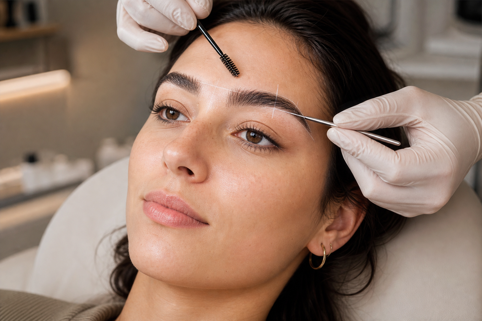 Microblading bei buschigen Augenbrauen: Form nur sanft ordnen in einem eleganten Berliner Beauty-Studio