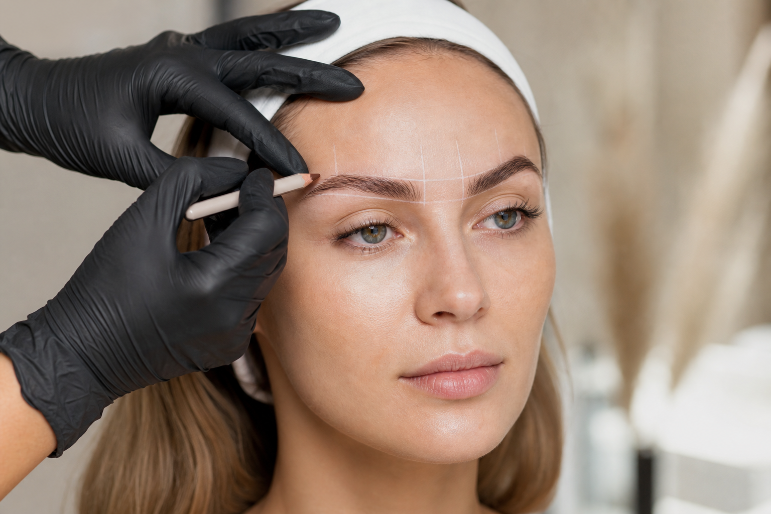 Microblading bei ungleichen Augenbrauen nach jahrelangem Zupfen in einem hochwertigen Berliner Beauty-Studio
