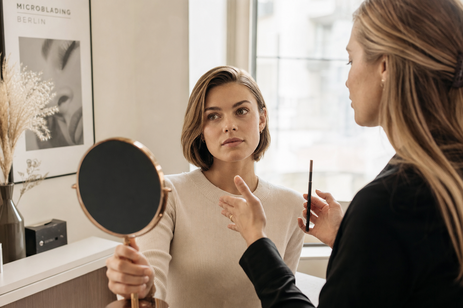 Microblading Beratung in Berlin bei fettiger Haut und natürlicher Augenbrauenplanung