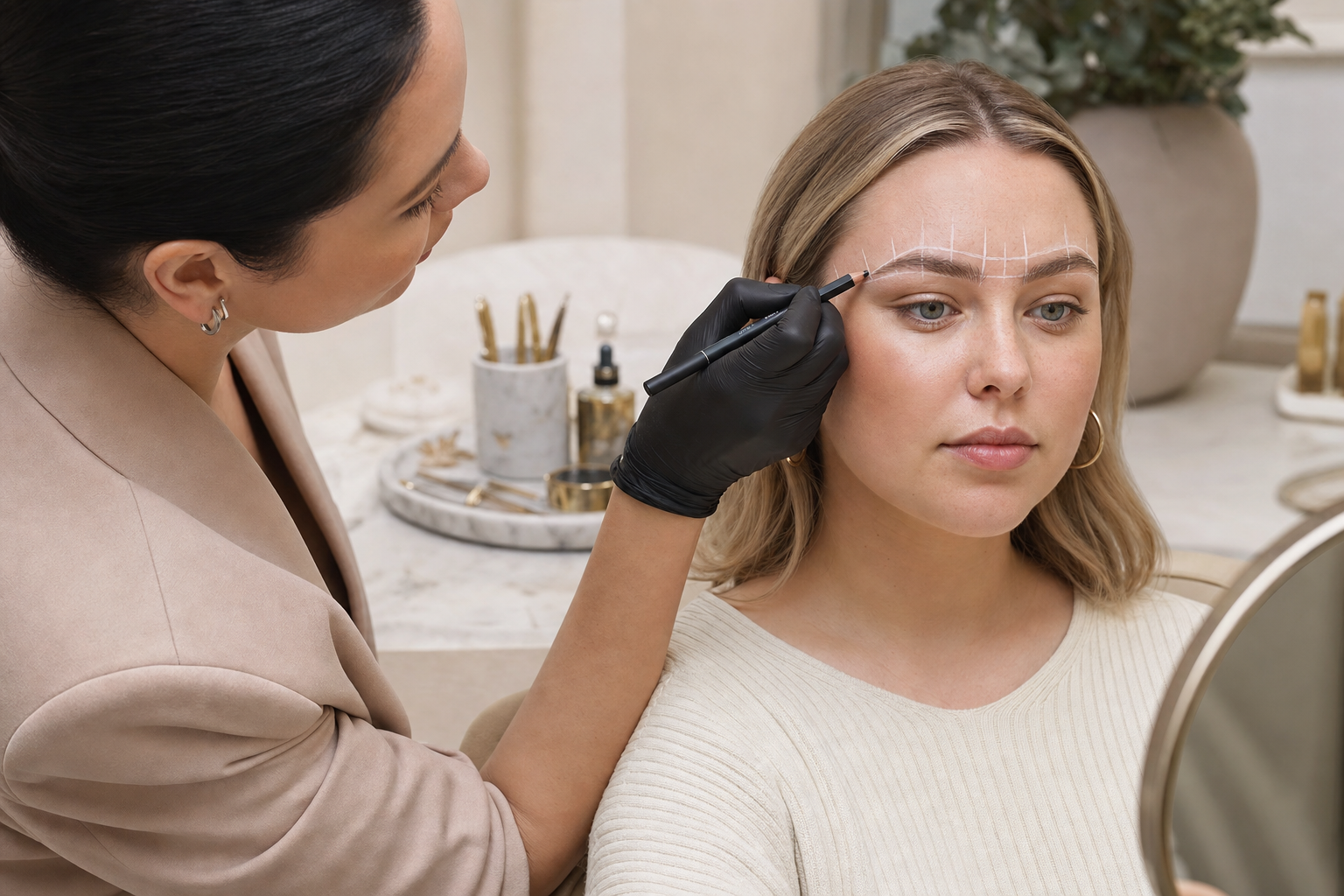 Microblading für rundes Gesicht: passende Brauenform planen in einem eleganten Berliner Beauty-Studio
