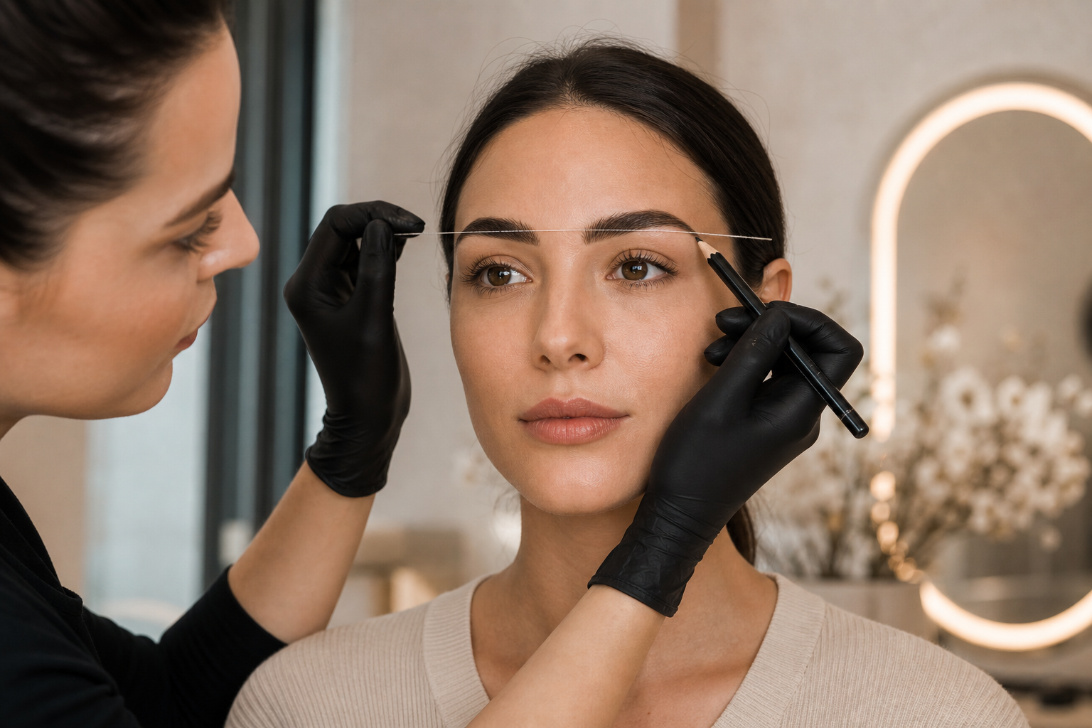 Microblading wenn eine Augenbraue höher wirkt als die andere in einem hochwertigen Berliner Beauty-Studio