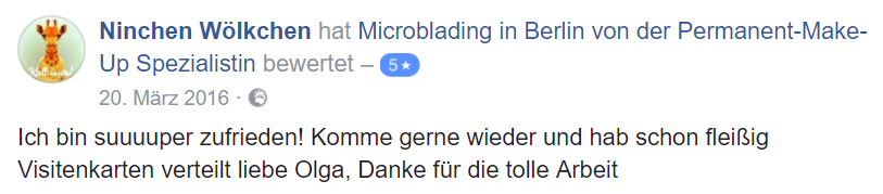 Bewertung für Microblading von Ninchen bei Facebook