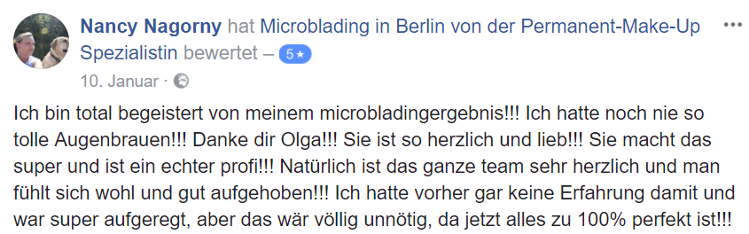 Bewertung für Microblading von Nancy bei Facebook